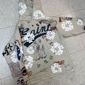 Graphic Hoodie with Artistic Designs - Gray